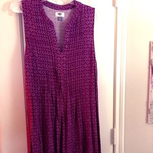 Purple Pintuck Sleeveless Swing Dress